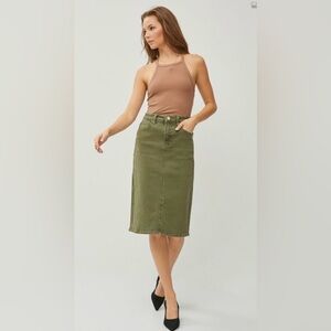 Olive Green Denim Skirt
